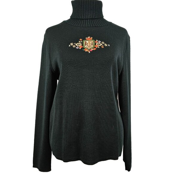 Bogner Sweaters - Bogner 12 Pullover Sweater Wool Acrylic Knit Turtleneck Embroidered Ski Black